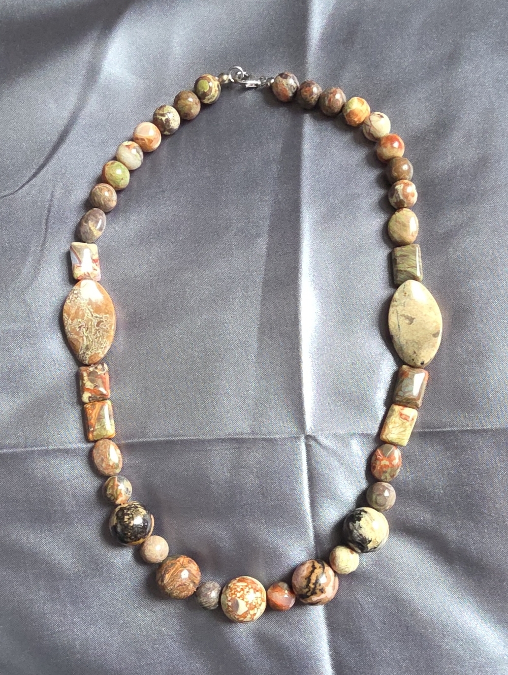 DJoy Earth Tones Jasper Agate 20" Beaded Statement Necklace Sterling 925 Clasp
